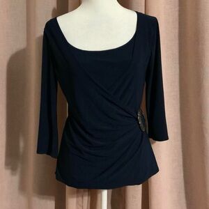 blue y2k fitted buckle wrap blouse - small